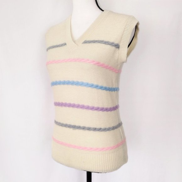 Vintage 1970s Jane Colby Pale Yellow Striped Knit Sweater - Picture 5 of 13